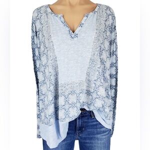 Lucky Brand Blue Bandana Print Tunic Top w/ V Neck - 2X